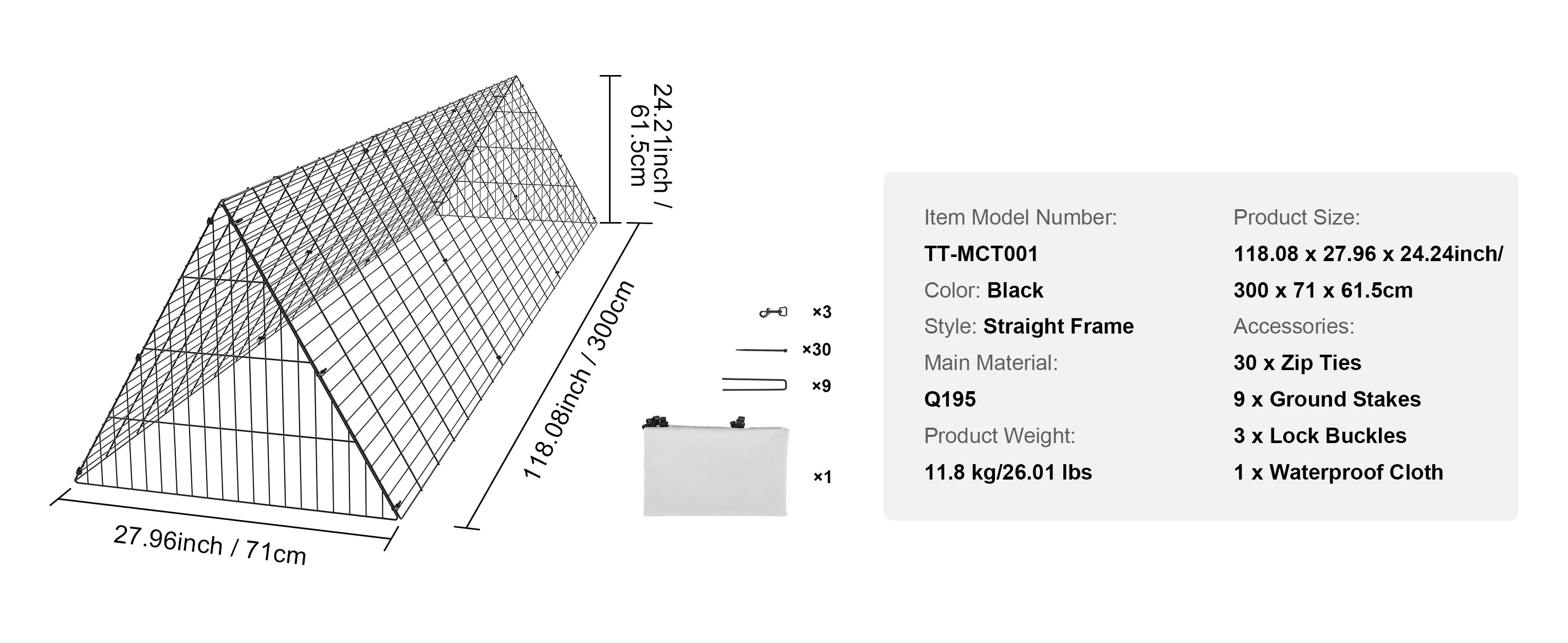 SucceBuy Hühner-Tunnel 157,5 x 39,4 x 24,2 in Hühner-Tunnel für den Hof Tragbare Hühner-Tunnel für Außen-Eckrahmen