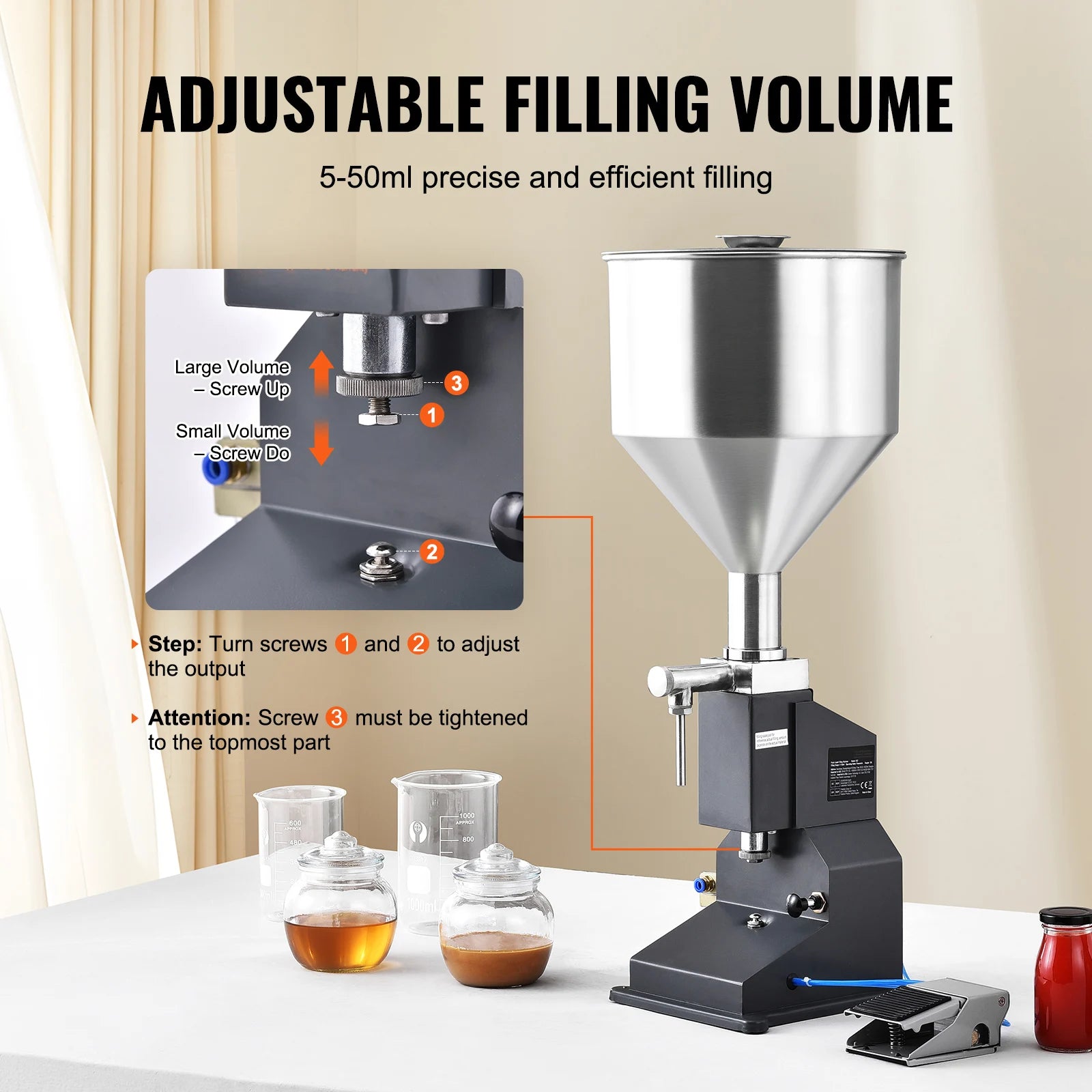 Pneumatic Liquid Filling Machine 5–50ml with Pedal Control