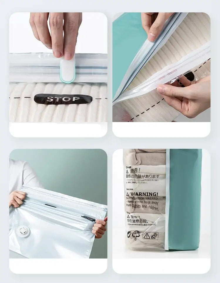 No Need Pump Vacuum Bags Large Plastic Storage Bags for Storing Clothes blankets Compression Empty Bag Covers Travel Accessories 