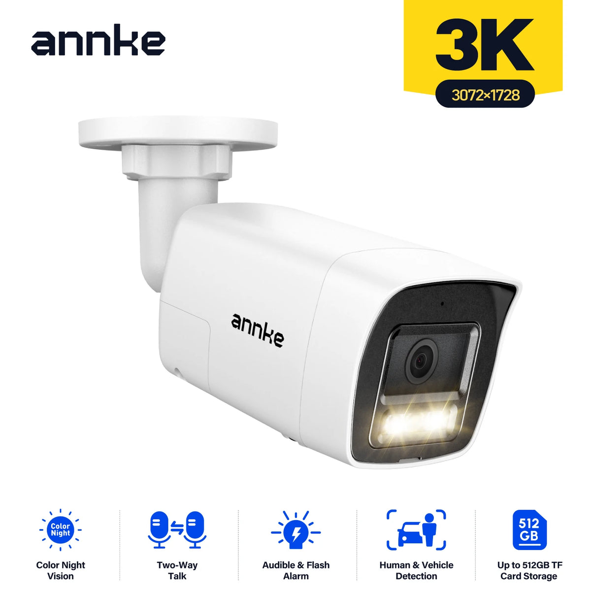 3K 5MP Outdoor IP Camera with Color Night Vision, Wide Angle, PoE, Two-Way Audio