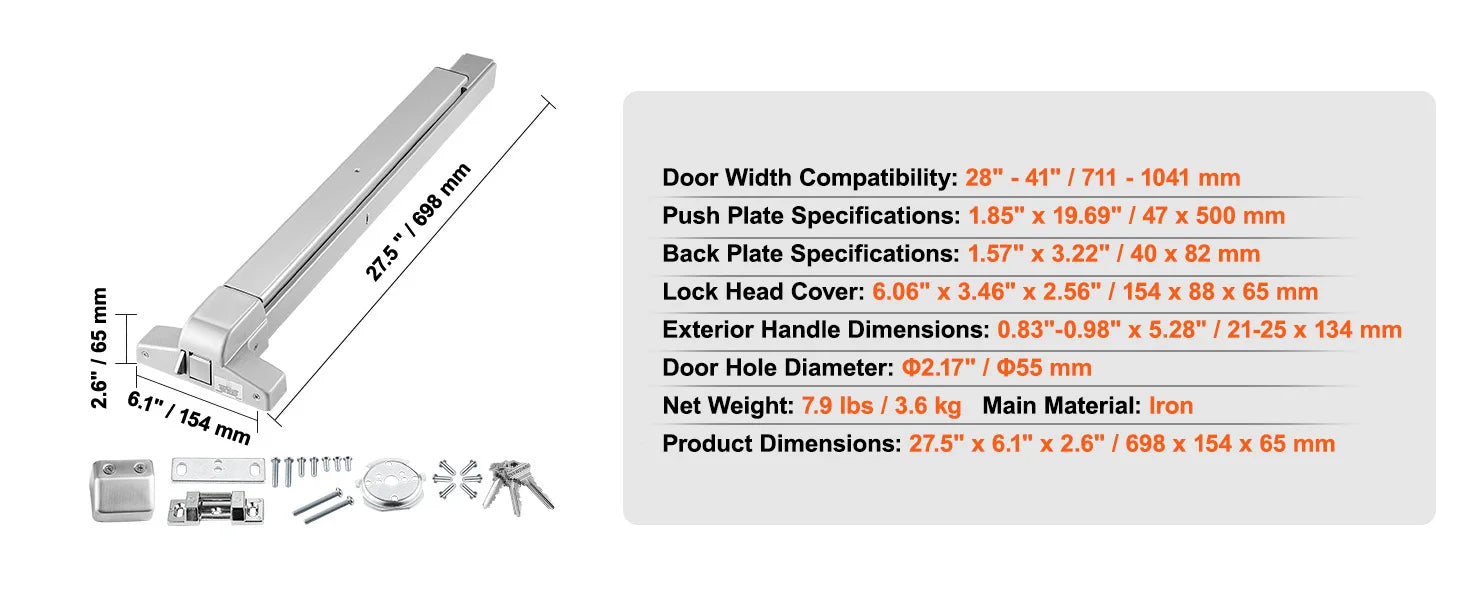 Stainless Steel Push Bar Panic Exit Device with Exterior Lever