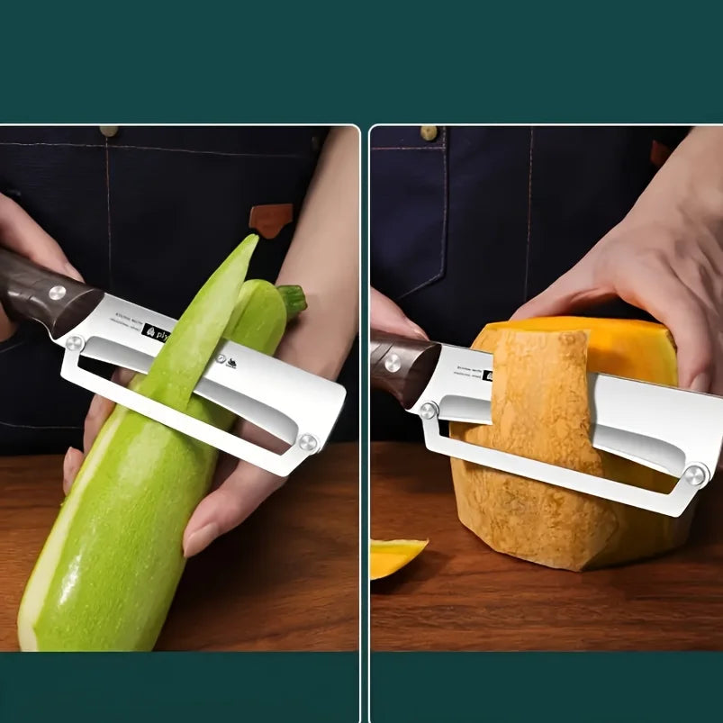 Stainless steel peeler with wooden handle for peeling and slicing fruits and vegetables | Durable and smooth operation 