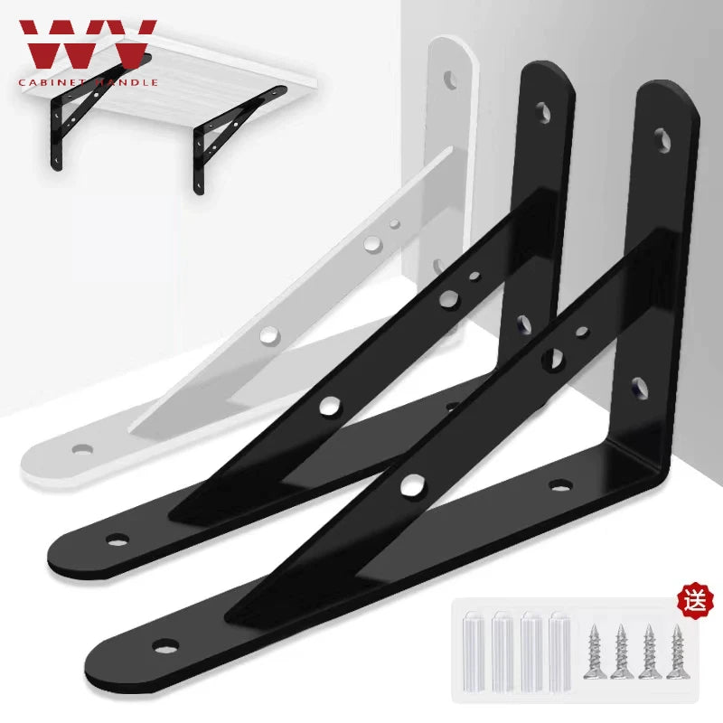 2PCS Black/White Triangle Bracket, Wall Right-Angle Angle Iron, Straight Plate Bracket, Wall-Mounted Shelf, Fixed Support Frame