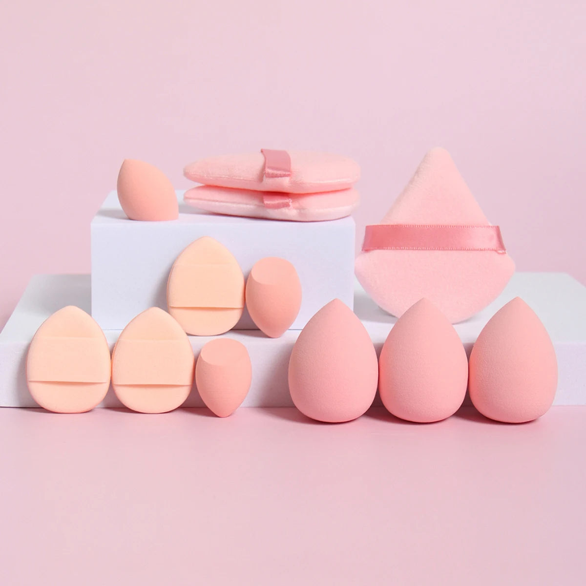 12-Piece All-Purpose Makeup Sponge Set, Made of 3 Loose Powder Puffs, 3 Mini Air Cushion Puffs, 3 Beauty Eggs and 3 Mini Beauty 
