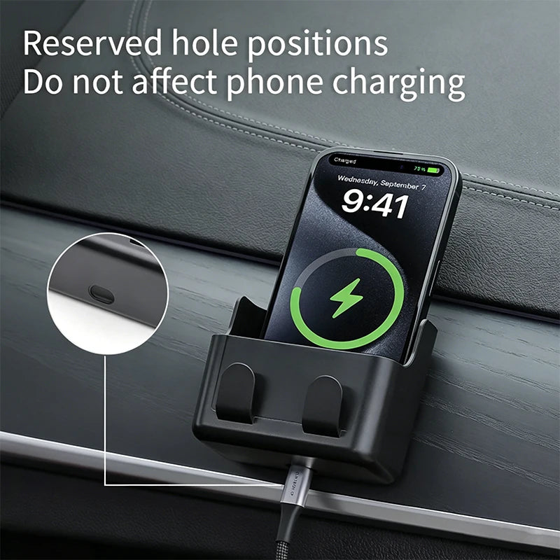 SEAMETAL Adhesive Universal Car Storage Box Multifunctional Dual-Hook Design Reserved Charging Port Car Accessories Interior