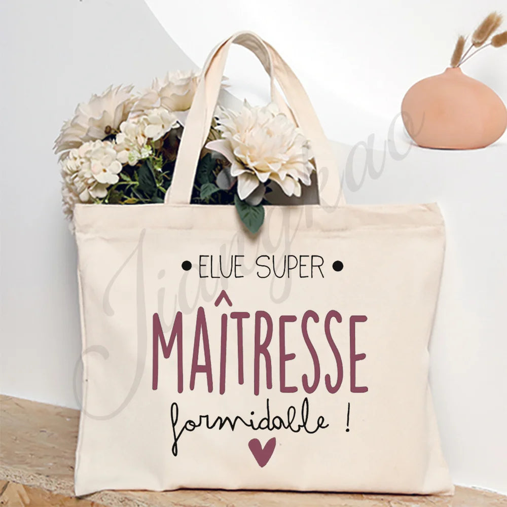 Thank You Teacher Stampa Francese Borsa a Spalla Donna Borsa in Tela Borse da Shopping Borse Femminili Borsa Riutilizzabile Migliori Regali per Maitresse