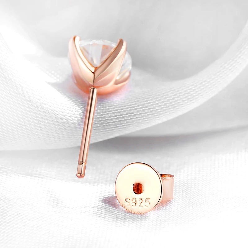 Smyoue 0.2-3CT Rose Gold Color Moissanite Stud Earrings for Women Sparkling Classic Wedding Lab Diamond Earring Pure 925 Silver 