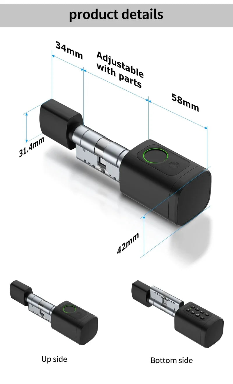 Electronic Digital Tuya Smart Lock Cylinder with Fingerprint Password App Bluetooth Card Mechanical Key Easy Replacement Battery