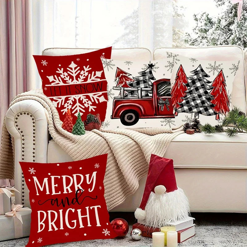 4pcs Christmas Pillow Covers 45x45cm Pillowcases Navidad Xmas Throw Pillow Covers For Home Sofa Couch Christmas Decorations 2025 