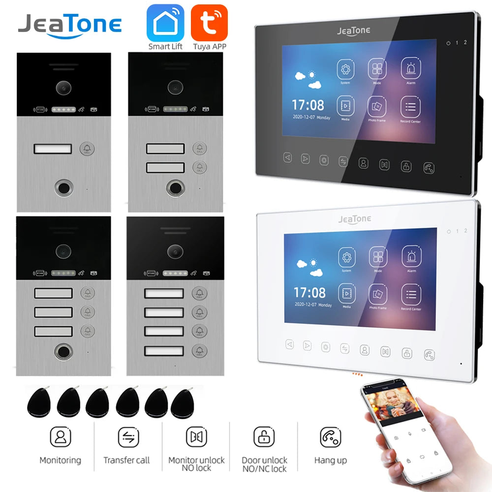 Jeatone 1080P 7Inch Monitor Screen Tuya WiFi Fingerprint Video Intercom Home Door Phone Camera with ID Cards Unlock Spy-shop.com