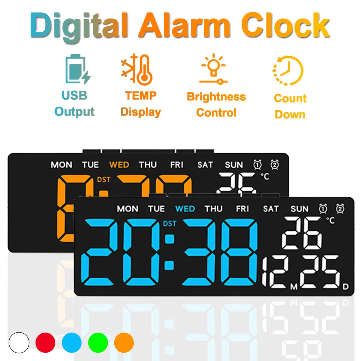 USB Digital Clock with Dual Alarms and Timer
