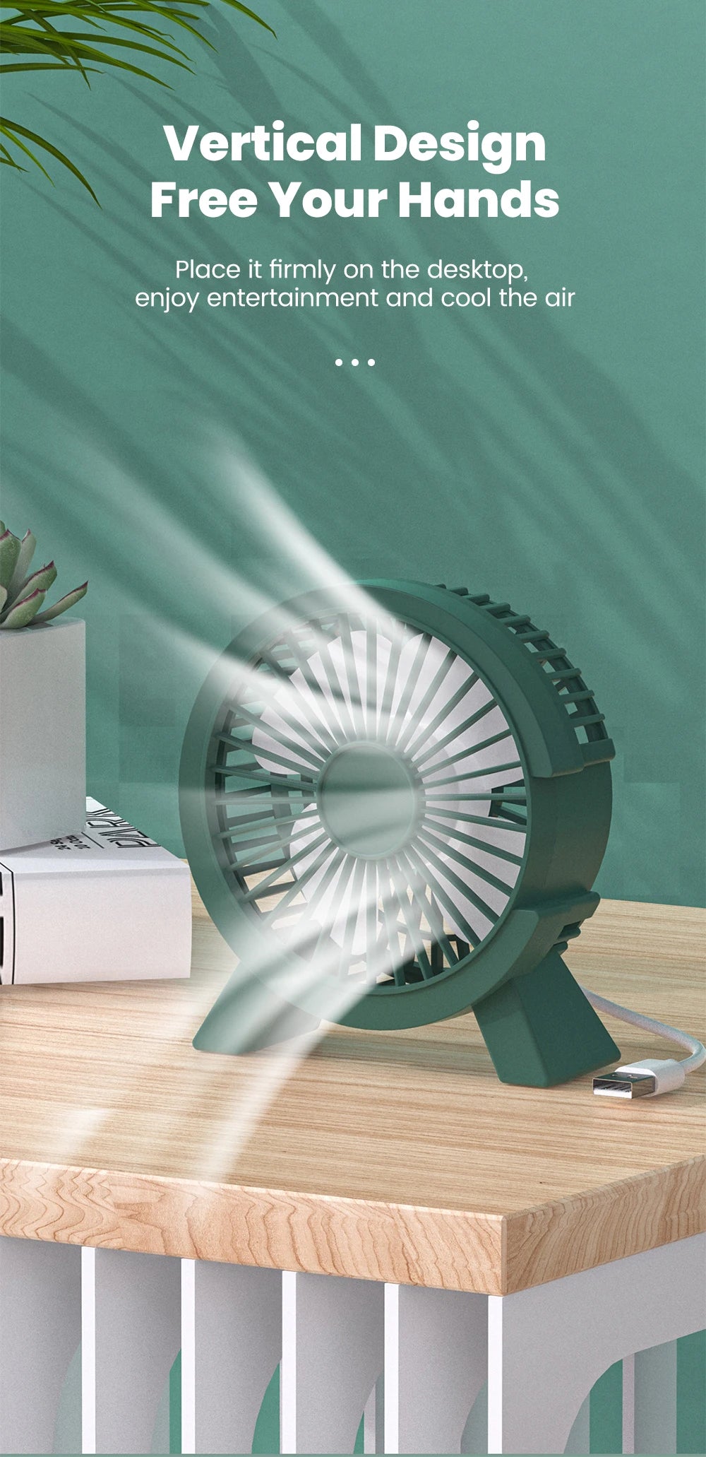 Mini USB Rechargeable Table Fan for Desk, Dorm, and Office