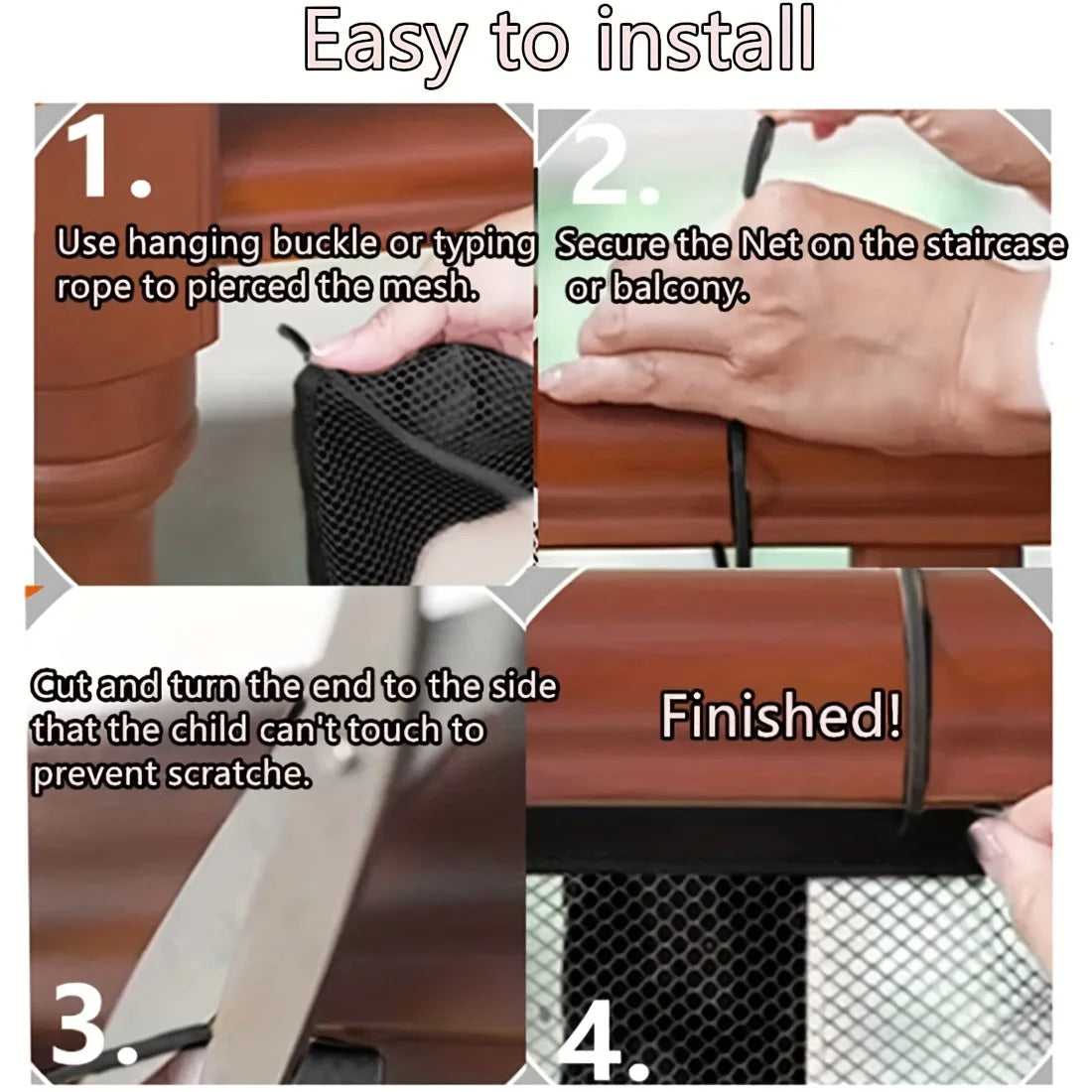 Baby Gate for Stairs Mesh Safety Net for Kids and Pets