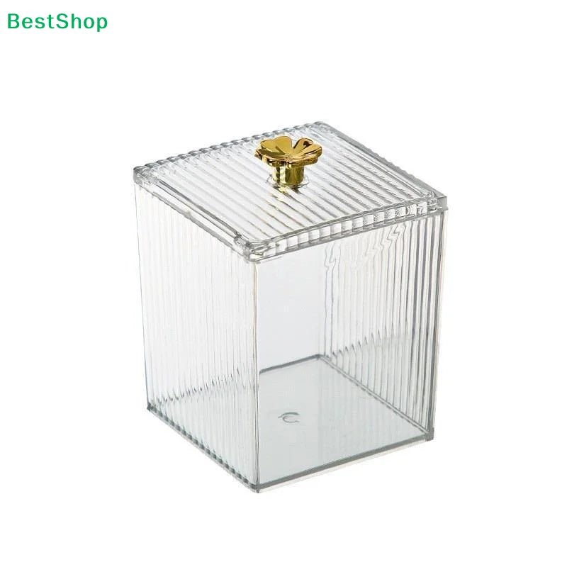 〔Q〕Transparenter Organizer aus Kunststoff für den Schreibtisch mit goldfarbenem Rand, staubdichte Aufbewahrungsbox, Schmink- und Schmuckhalter für Kosmetiktisch und Büro