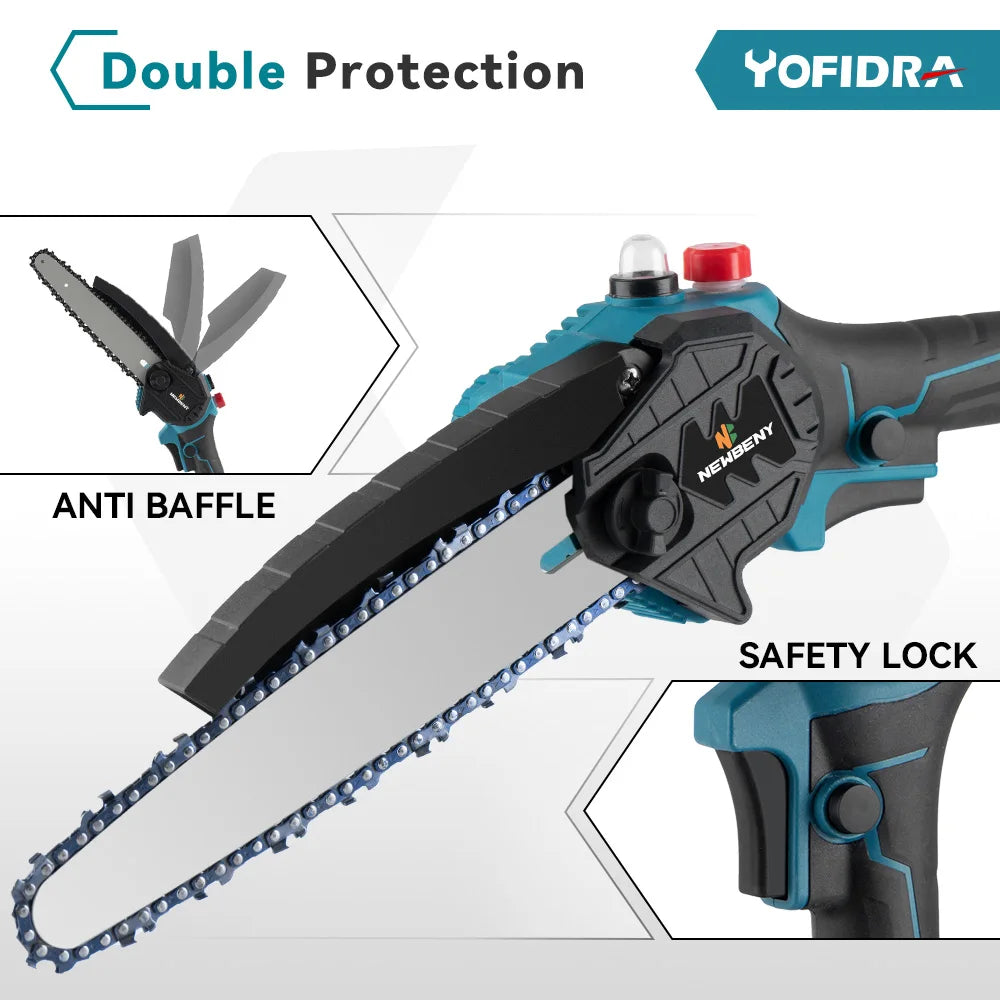 8 Inch Brushless Electric Saw Cordless Oiler Handheld Garden Wood Cutting Logging Chainsaw Power Tool For Makita 18V Battery Pin 