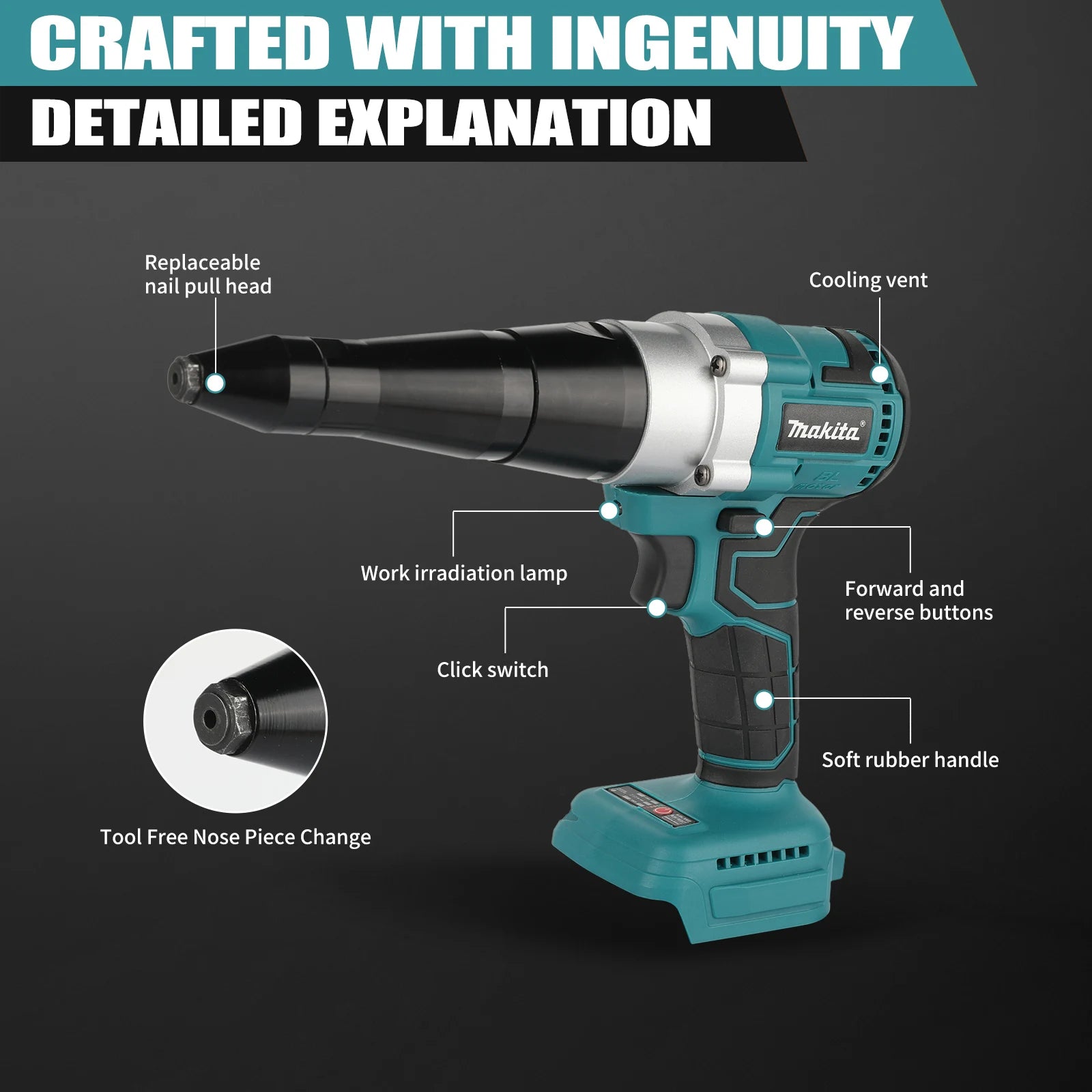 Cordless Electric Rivet Gun with Brushless Motor and LED Light