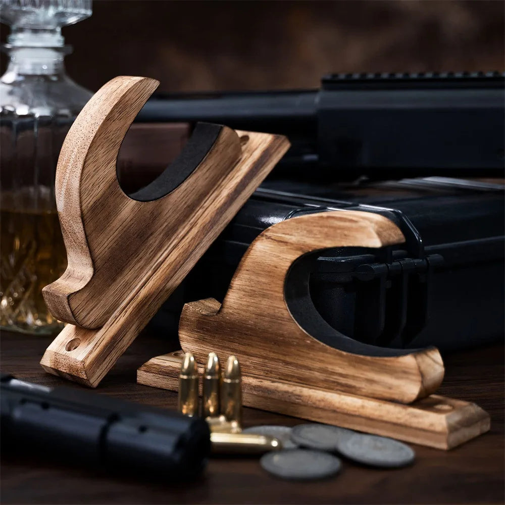 Wooden Wall Display Hooks for Long Guns, Pair