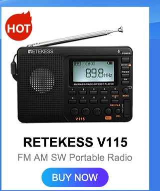 RETEKESS V115 Radio FM AM SW Portable Radios Rechargeable  Radio Batteries multiple bands  USB Recorder Speaker for Elders TX32 