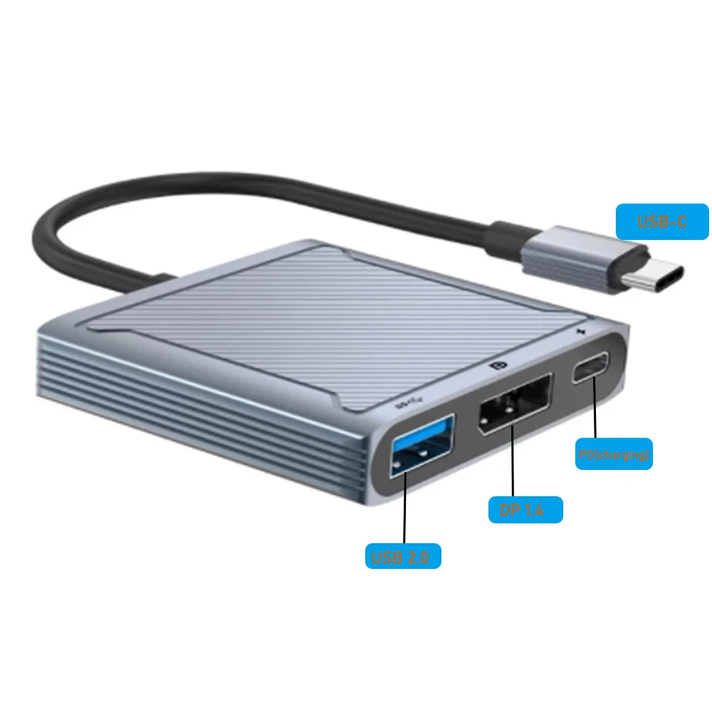 Adaptador USB-C a DisplayPort con USB y entrada PD