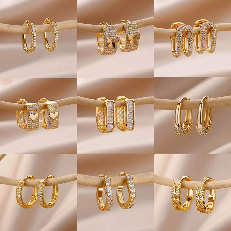 Shiny Zircon Circle Square Hoop Earrings for Women