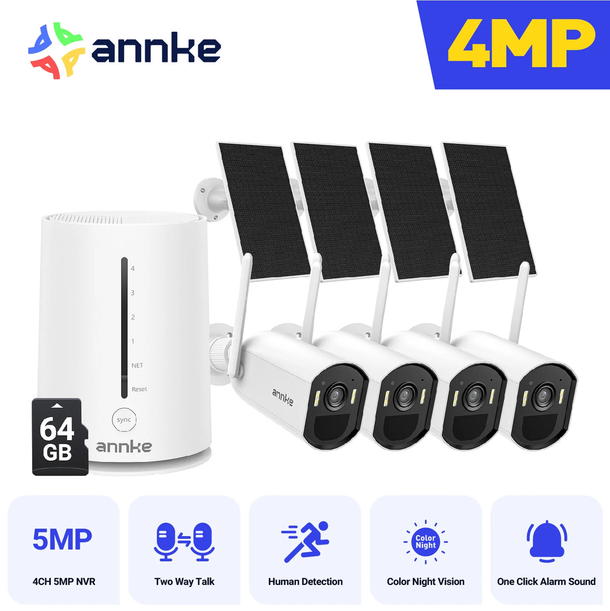 4MP Wireless Outdoor Security Camera Solar Powered, Two-Way Audio, WiFi 6, IP65