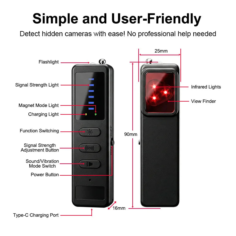 DT01 Hidden Camera Detector Anti Spy Bug RF Signal Scanner GPS Tracker Finder Listening Device Eavesdropping Sweeper for Hotel T