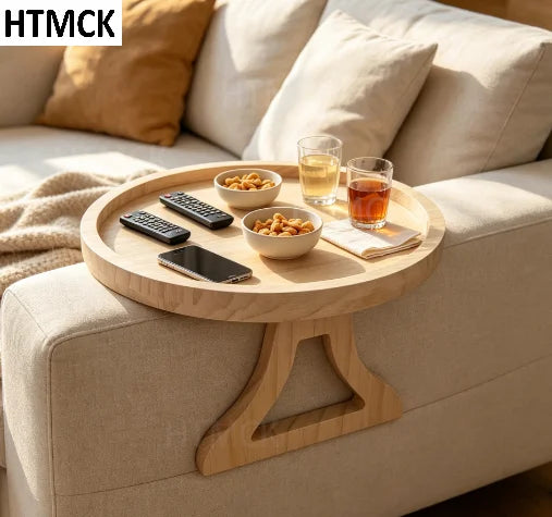 Round Clip-On Sofa Armrest Tray, 25 cm