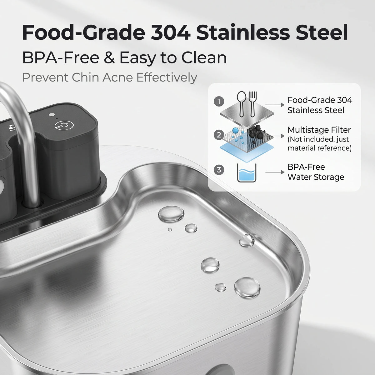 2.2L Wireless Recharging Sensor Stainless Steel Pet Water Fountain