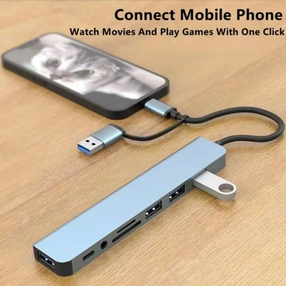 Eight-Port USB Hub with SD/TF Reader and Audio