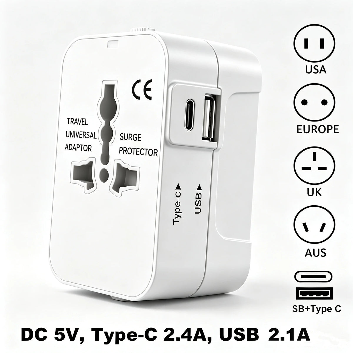 HHT202 Travel Plug Adapter with USB Ports