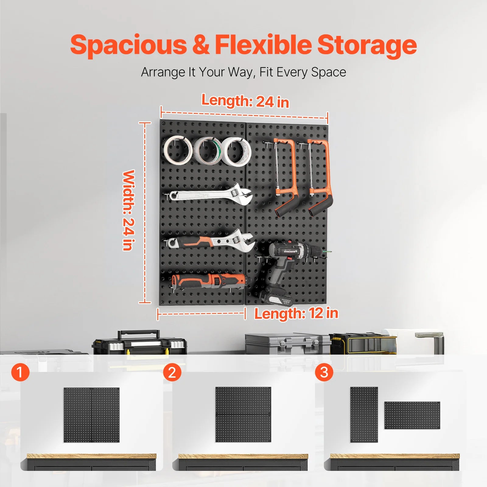 24x12 Metal Pegboard Wall Organizer Panels with Hooks Set