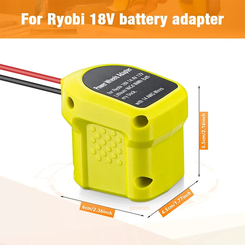 Ryobi 18V batteridrevet hjuladapter med 14 AWG-ledninger