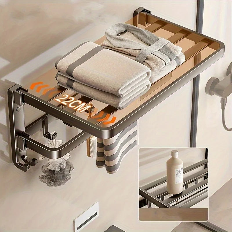 2-Layer RV Foldable Towel Rack - Wall Mounted Storage Space For Campers To Save Space 90 ° Foldable Aluminum Storage Rack