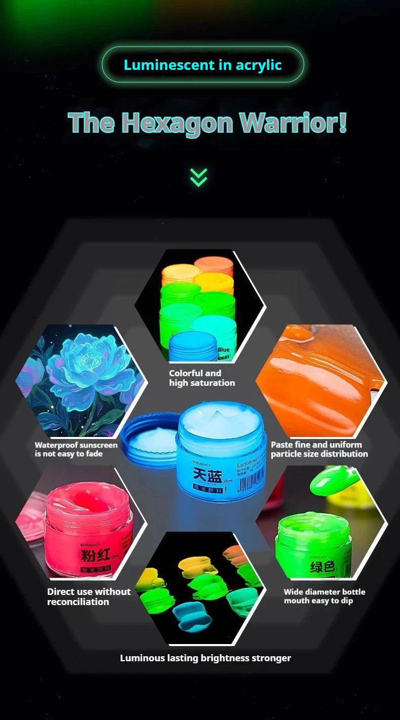 Glow-in-the-dark Pigment 20ml Fluorescent Acrylic Pigment