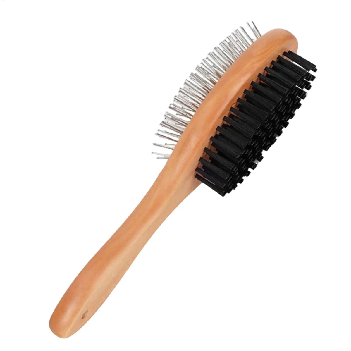 Double-Sided Pet Grooming Brush with Wooden Handle
