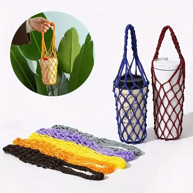 Crochet Cup Holder Bag for Water Bottles and Mugs