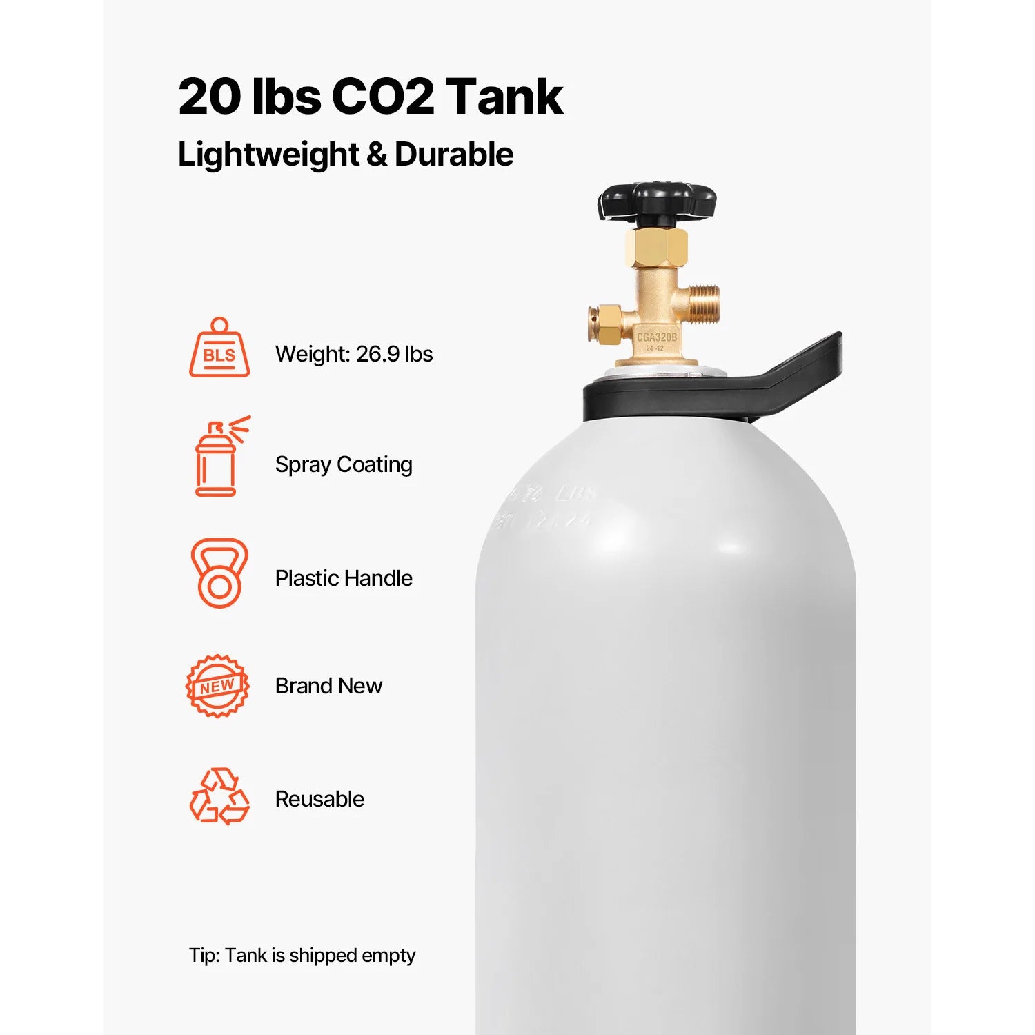20 lb aluminium CO2-tank met CGA320-klep voor bier- en drankgebruik