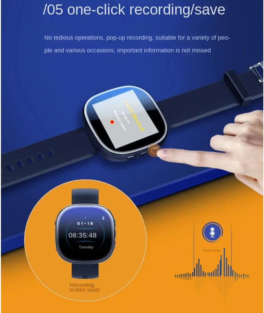 1080P Watch Mini Camera Audio Video Sound Voice Recorder Micro Smart Watch 4-128GB Sport DV Noise Reduce Recording Smart Watch
