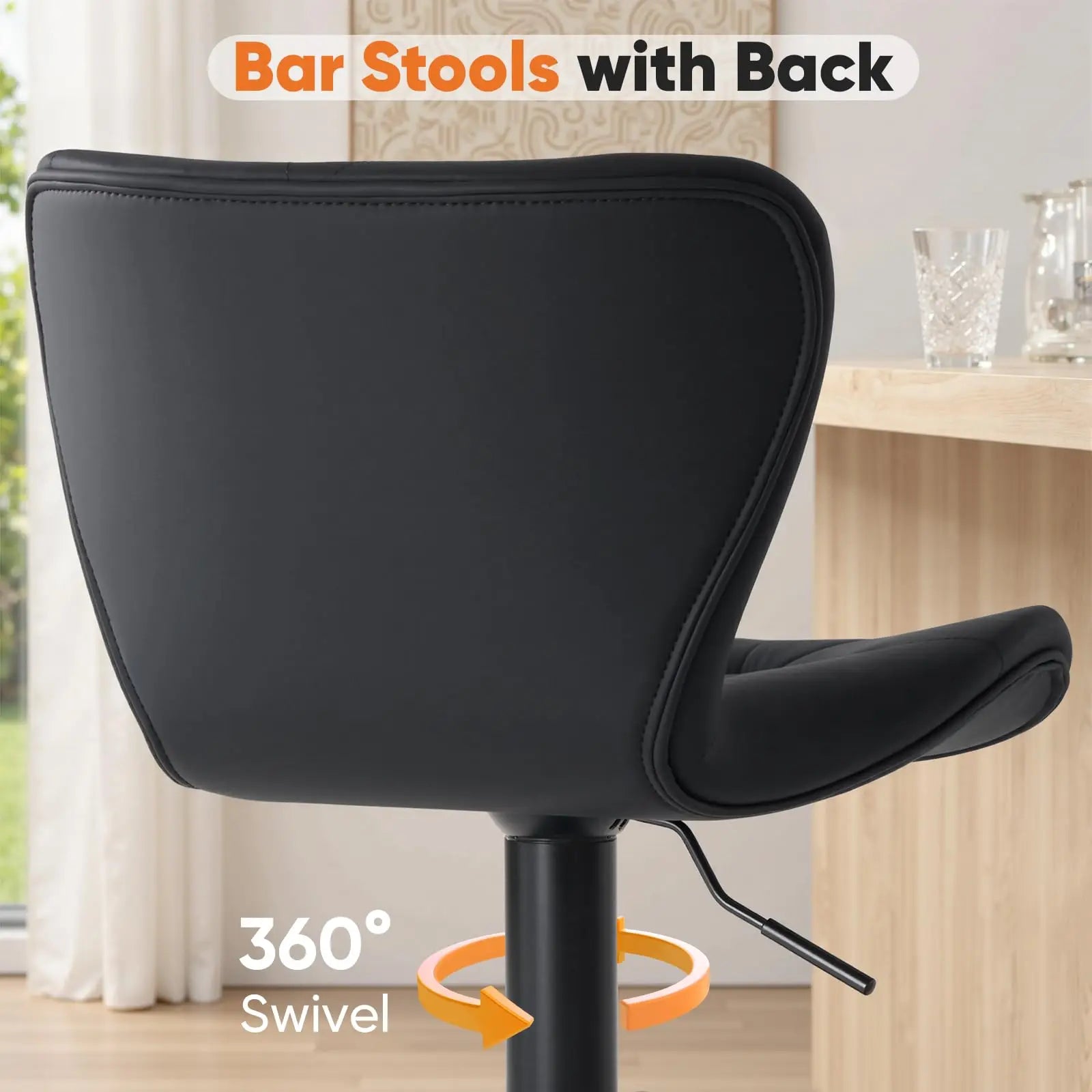 Adjustable Faux Leather Bar Stools Set of 2 with Comfort Backrest