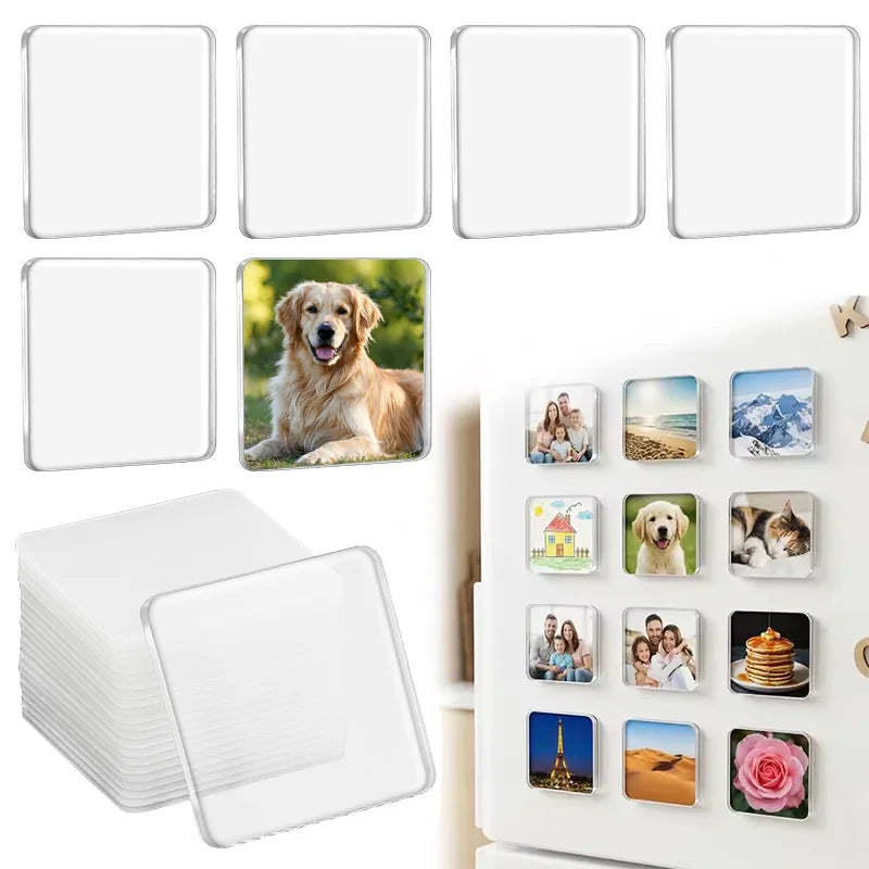 Magnet frigorific pătrat vidat, 5x5 cm, set DIY confecționare magneți