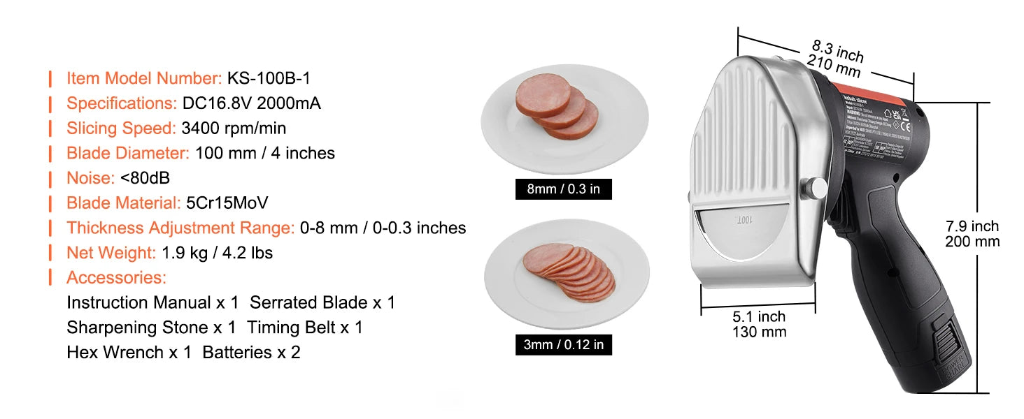 Cuchillo Eléctrico Inalámbrico para Shawarma 100mm Cortador de Gyro de Acero Inoxidable
