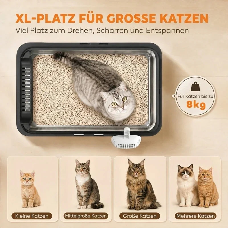 Boîtes à litière pour chat en acier inoxydable XL — lot de 2