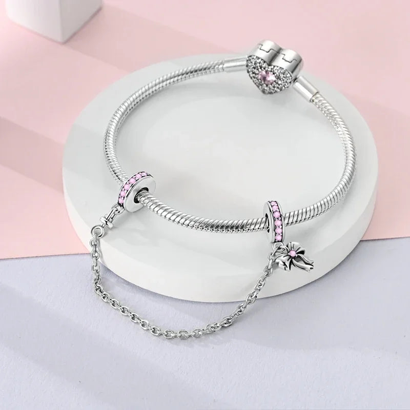 Fit Original 925 Sterling Silver Charms Beads Bow Perfume Bottle Pink Charms for Women Fine DIY Birthday Jewelry Gifts 
