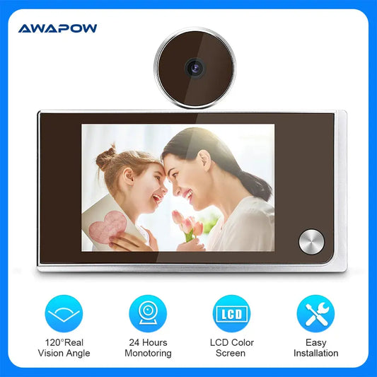 Awapow 3.5 Inch Doorbell Peephole Viewer Digital Door Camera 120° LCD 2 Million HD Pixels Cat Eye Door Bell Outdoor Monitor Spy-shop.com