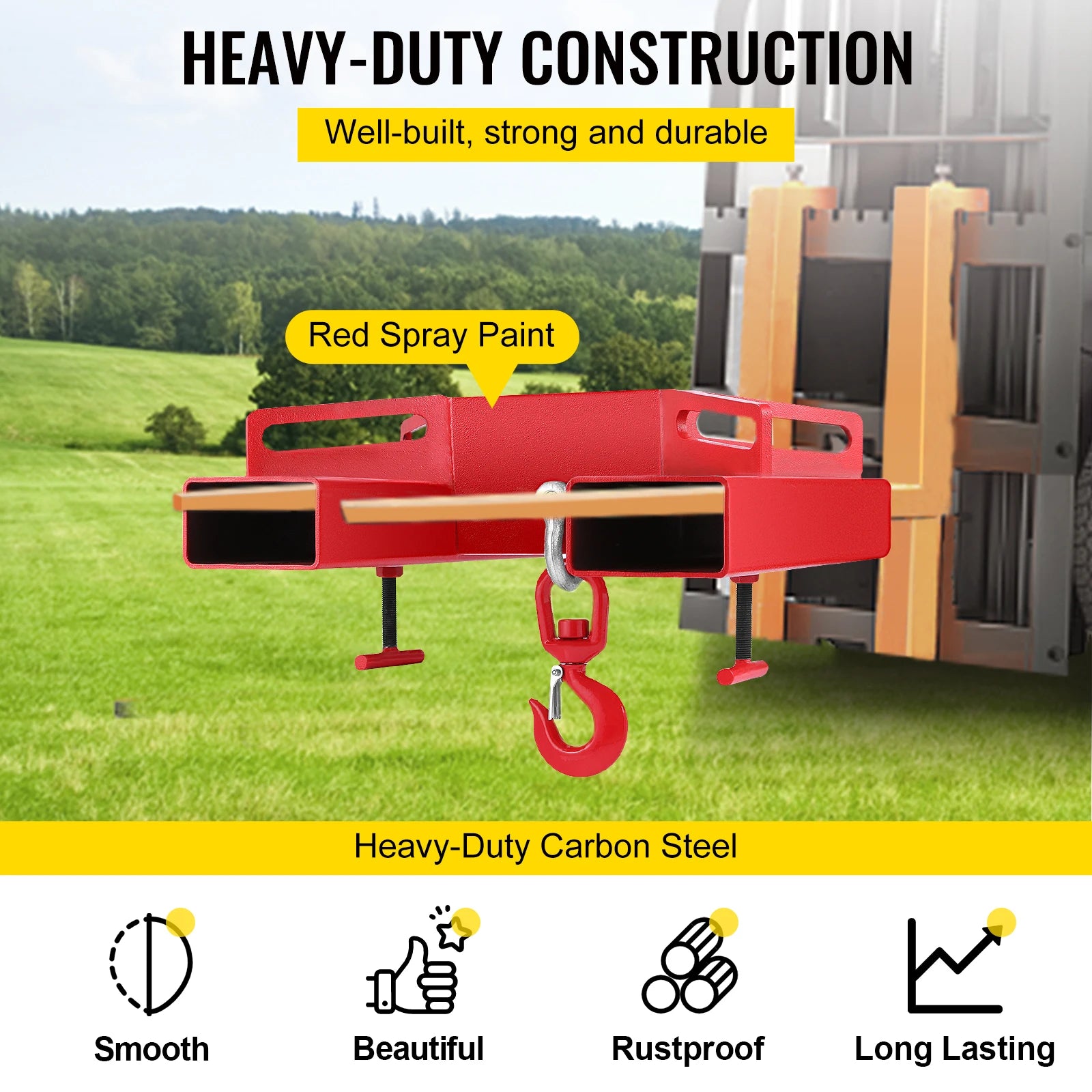 Forklift Lifting Hook 3 Ton (6600 lbs) Swivel Hoist Attachment