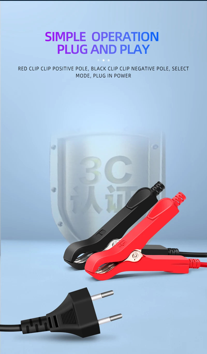 Car Battery Charger 12V 6A Intelligent Fast Charging Pulse Repair Type Full Auto-Stop Dual-Mode Lead Acid for Motorcycle Truck 