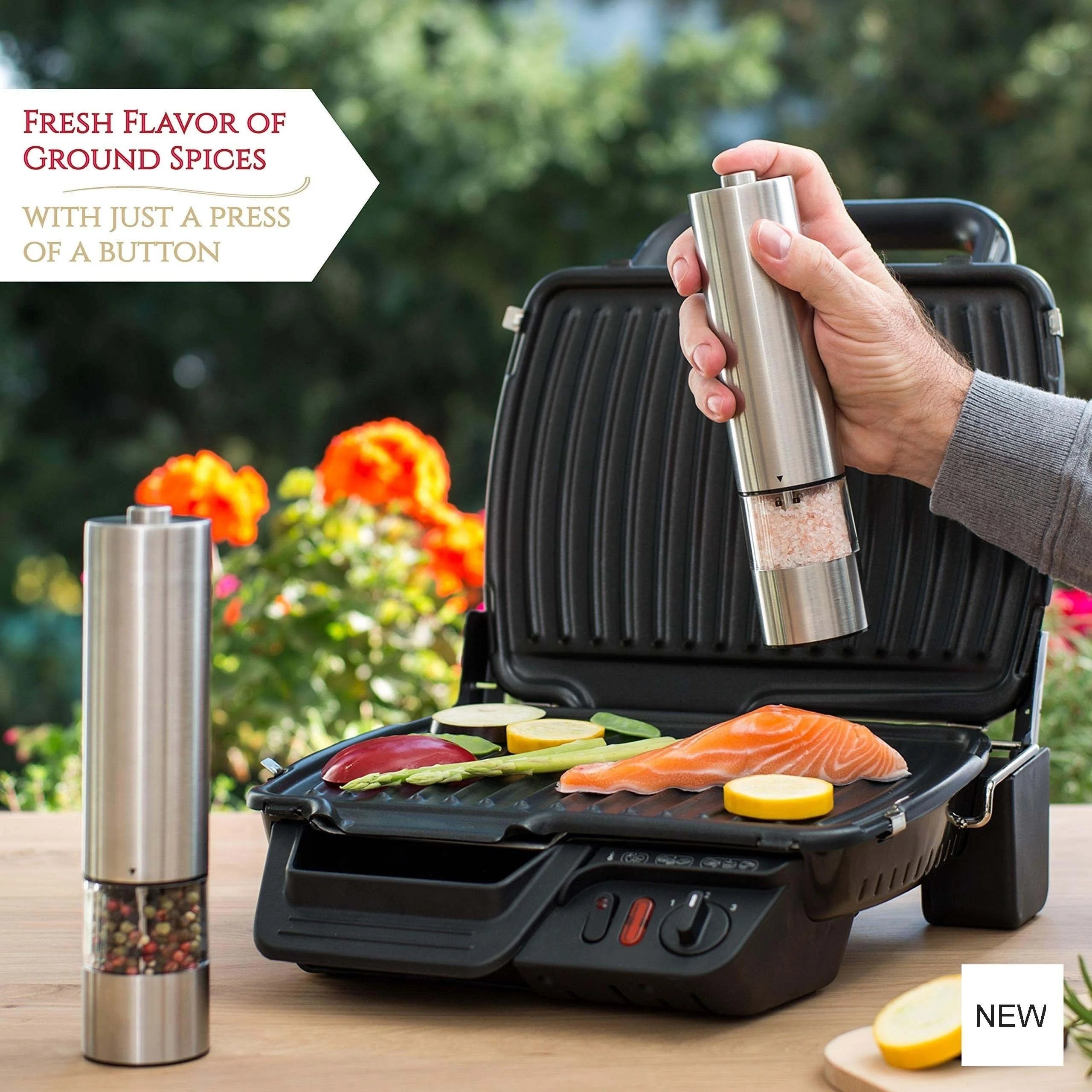 Electric Salt Pepper Grinder Set One Handed Operation Stainless Steel Spice Mill With Light Automatic Pepper Grinde for Kitchen 