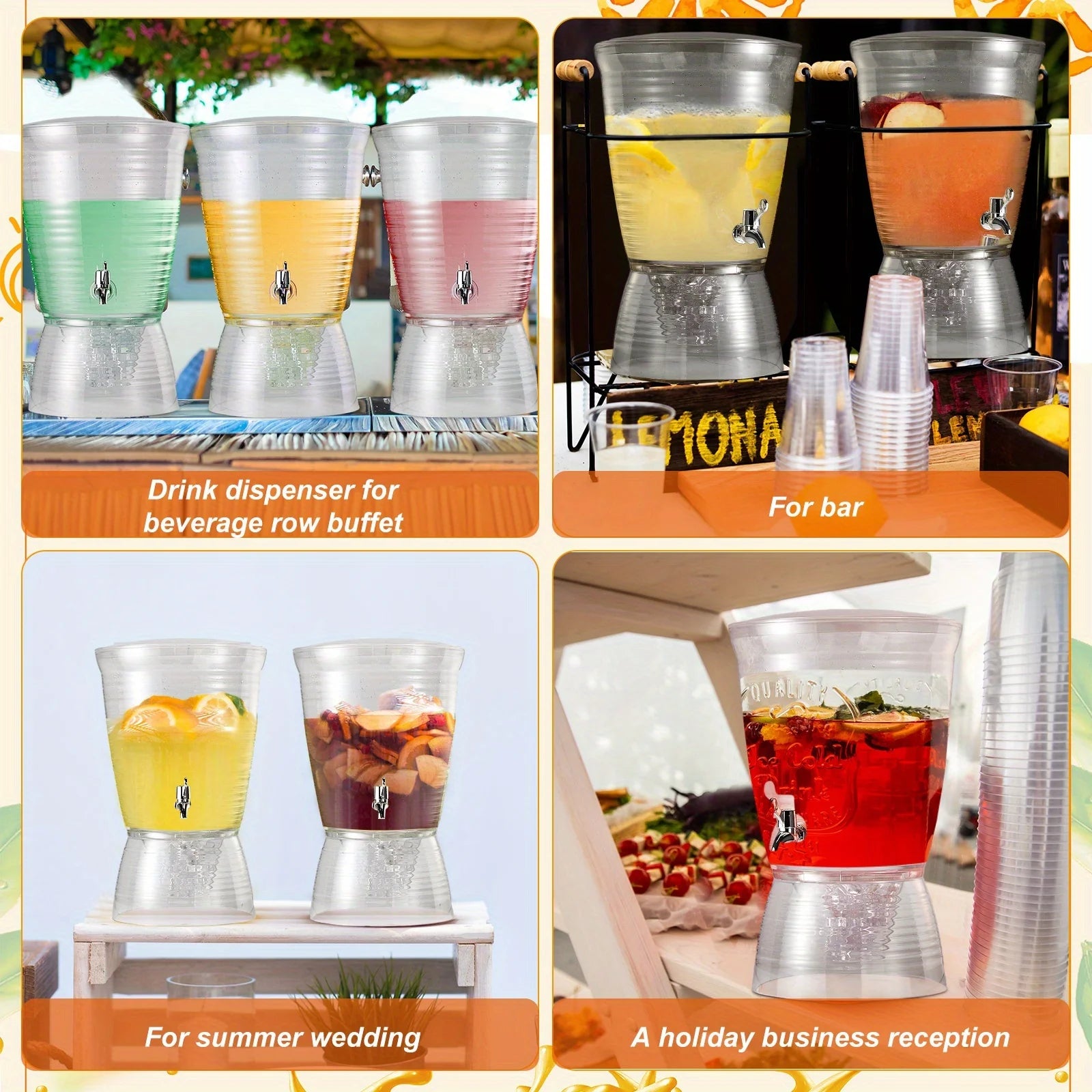 2pcs Clear Acrylic Beverage Dispenser Set – 10L (2.7 Gal) Countertop Drink Dispenser with Drip-Free Spigot, Detachable Base & Wi