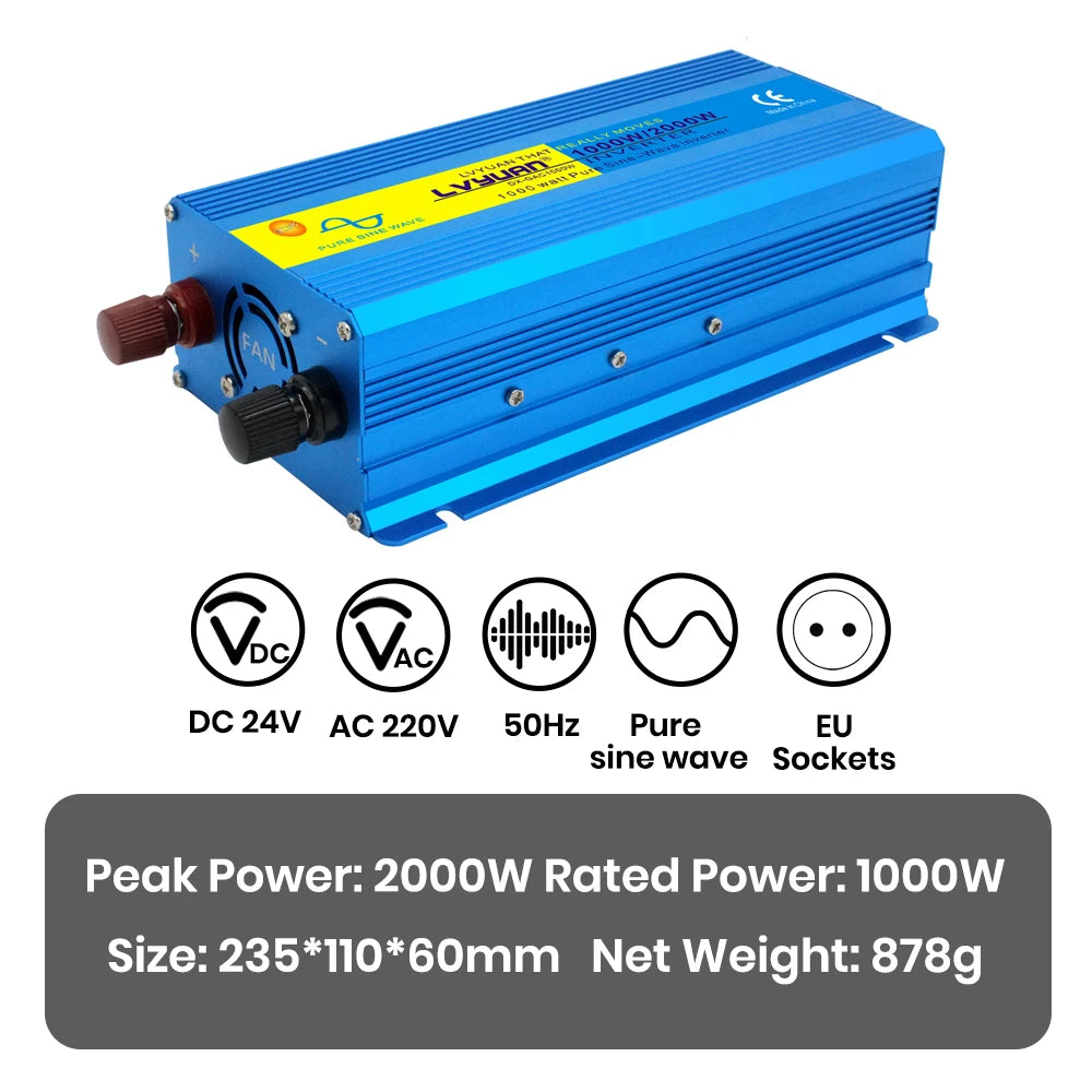 Lvyuan Pure Sine Wave Inverter 2000W DC 12V 24V  to AC 220V 240V Continuous Power 2000W Inverter