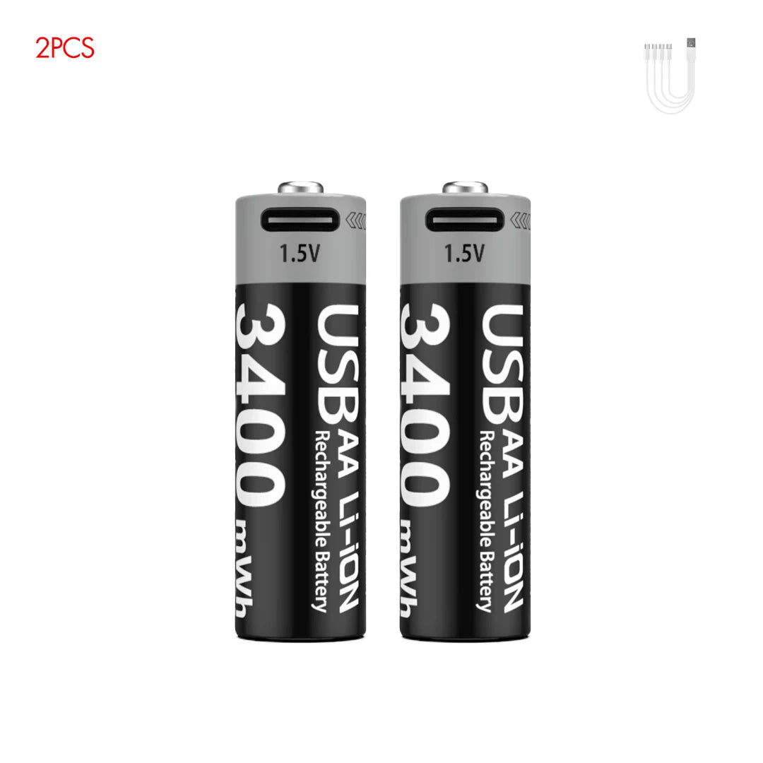 Kuugro USB AA 1.5V 3400mWh Type-C Rechargeable Lithium Battery for Hunting Camera Remote Control Mouse Smart Door Lock Toys